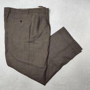Zanella Pants Mens 38x32 Brown Wool Check Tweed Classic Suit Dress Slacks Work